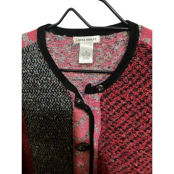 Laura Ashley Cardigan M Patchwork Exposed Stitch Marled Fleece VTG 90s Y2K EUC - Picture 6 of 9